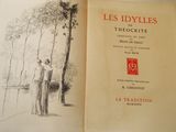 an open book with a drawing of a woman and a man standing in front of a tree