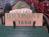 a sign that says brammont on it in front of a wagon