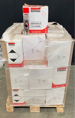 a stack of boxes on a pallet with a box on top of it