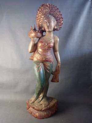 INDONESIE Sculpture en bois polychrome, H. 1105cm - Photo 1