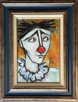 Juan COOK (né en 1948). "Le clown". Huile sur toile signée e…