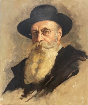 portrait d'un vieil homme portant un chapeau noir et une barbe blanche