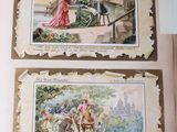 an open book with two pictures of people and animals on it