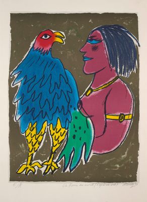an image of a painting of a woman with a bird on her arm