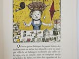 an open book with a picture of a woman at a table