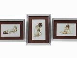 three framed pictures of a woman laying on the ground