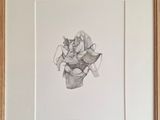 drawing of a flower in a vase in a frame on a wall