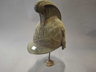 CASQUE de SAPEUR POMPIER Ml 1855; en laiton, plaque à l'aigl…