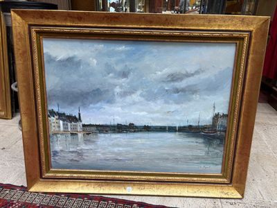 Jean Michel NOQUET (1950-2015), Scène de port, Huile sur toi…