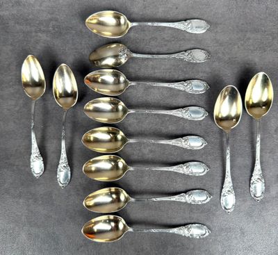 12 petites cuillères en argent minerve, Modèle rocaille - Photo 1
