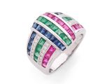 une bague ornée de saphirs multicolores, d'émeraudes et de diamants
