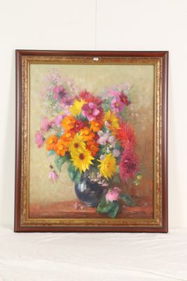 une peinture de fleurs dans un vase sur une table