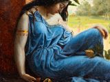 a painting of a woman sitting on a window sill