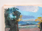 a painting on the wall of a room with a view of the ocean