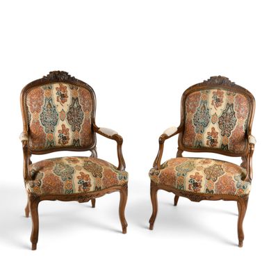 pair of louis xv style armchairs with floral upholstered upholstered upholstered upholstered