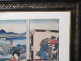 painting of a woman in a kimono kimono sitting on a bench