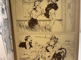 an open book with a drawing of a woman in a dress and a man in a hat