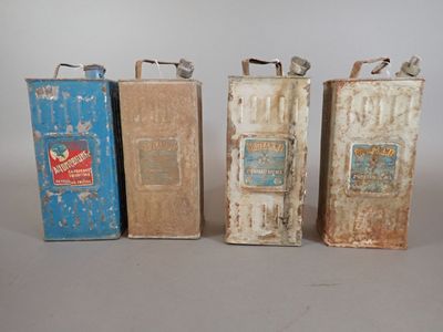 Lot de 4 bidons d'essence : Oriflamme et Automobillne, Desma…