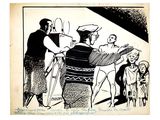 an old black and white drawing of a group of people in a room