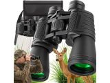 an image of a man looking through binoculars at a deer