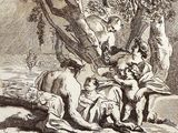 a drawing of a group of people sitting under a tree