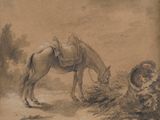 a drawing of a horse and a sheep in a field