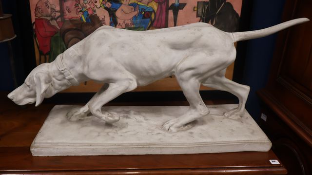 Sujet en plâtre « chien de chasse » d’après Rosa Bonheur L : 76 