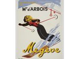 une image représentant une affiche sur laquelle figure une femme en train de descendre une montagne à ski
