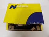 a cardboard box that has a yellow and blue logo on it