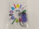 a bag with various tools in it on a white surface