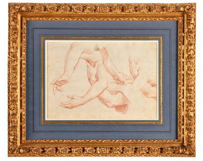 une image représentant un dessin de deux nus dans un cadre doré