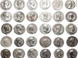 a collection of ancient roman coins on a white background