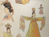 an old book with illustrations of asian women in traditional clothing