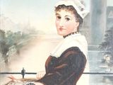 un tableau représentant une femme tenant un plateau de nourriture
