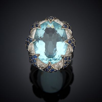 an aquamarinee and diamond ring, by van cleef