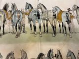 a lot of horses that are standing together in a line
