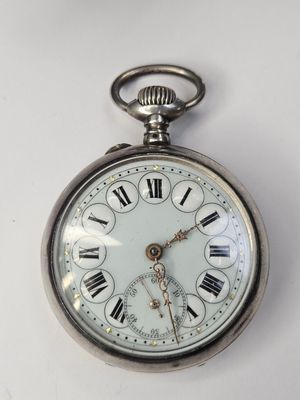 Montre de gousset en argent (poinçon cygne) cadran émaillé b…