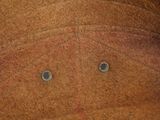 two eyes that are on the side of a brown hat