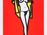 a painting of a woman in a bikini with a sun above her head