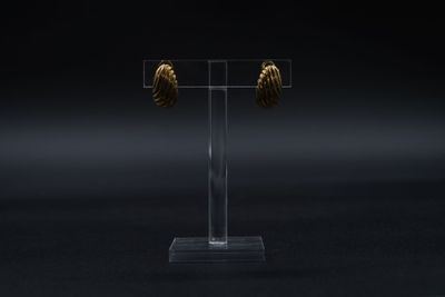 gros plan d'une paire de boucles d'oreilles sur un support