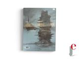 a picture of a book with a picture of a ship in the water