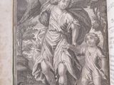 an old book with a picture of a man and a child