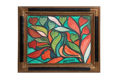 une image représentant une peinture de feuilles et de fleurs sur fond blanc