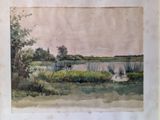 a picture of a watercolor painting of a lake