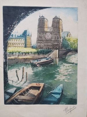 une image d'un tableau représentant un bateau dans l'eau