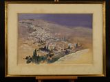 an oil painting of a view of a town in the desert