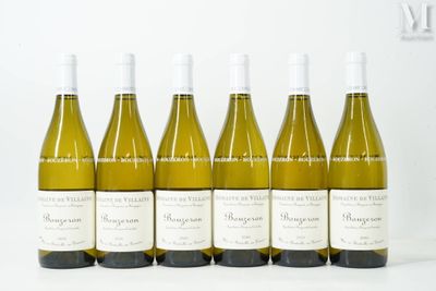 six bottles of wine are lined up in a row on a white surface