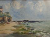 un tableau représentant une maison au bord de l'eau