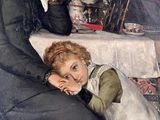 a painting of a woman and a child sitting on a table