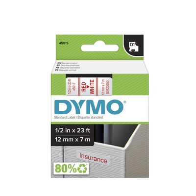 DYMO - Ruban d'étiquetage D1 - 12mm x 7m - Rouge sur Blanc -…